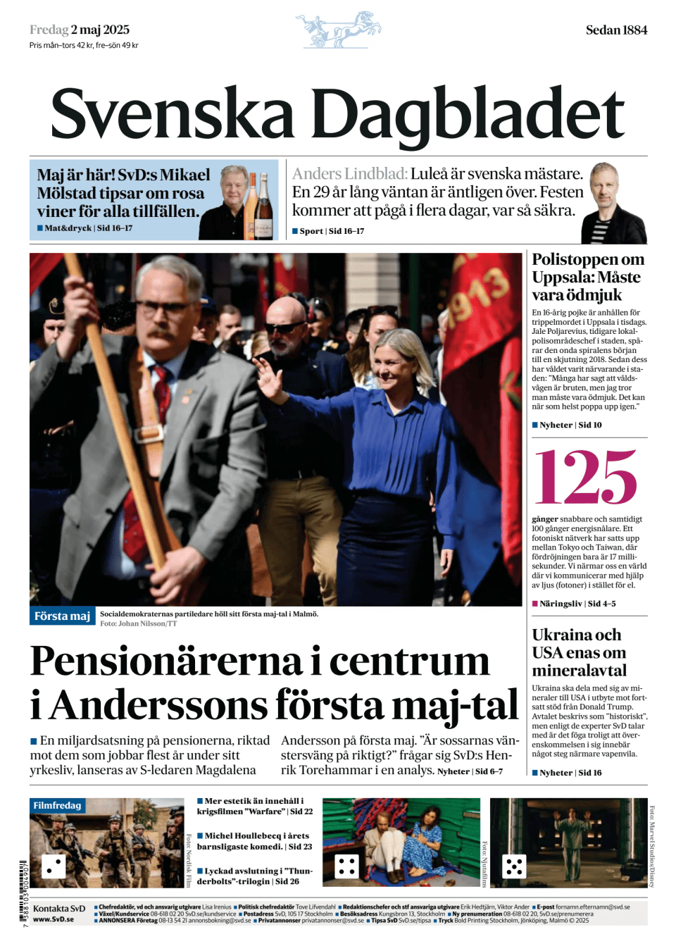 Prima-pagina-Svenska Dagbladet-edizione-di-oggi-20250502
